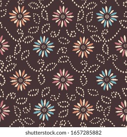 Seamless abstract ikat pattern with the image of floral ornament.
