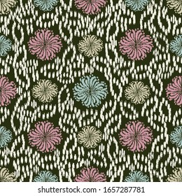 Patrón abstracto de ikat sin inconvenientes con la imagen de adorno floral.
