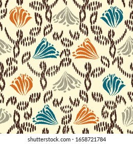 Seamless abstract ikat pattern with the image of floral ornament.
