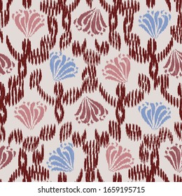 Seamless abstract ikat pattern with the image of floral ornament.
