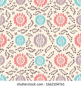 Patrón abstracto de ikat sin inconvenientes con la imagen de adorno floral.
