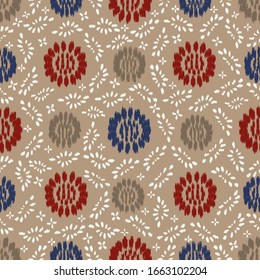 Seamless abstract ikat pattern with the image of floral ornament.
