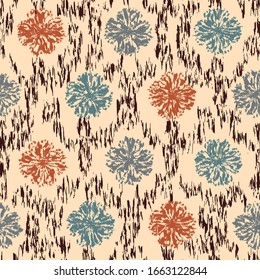 Seamless abstract ikat pattern with the image of floral ornament.
