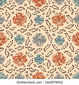 Seamless abstract ikat pattern with the image of floral ornament.

