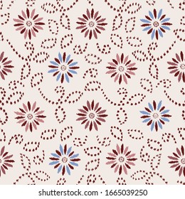 Seamless abstract ikat pattern with the image of floral ornament.
