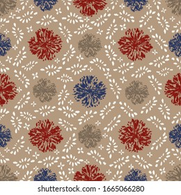 Seamless abstract ikat pattern with the image of floral ornament.
