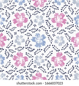Seamless abstract ikat pattern with the image of floral ornament.
