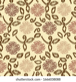 Seamless abstract ikat pattern with the image of floral ornament.
