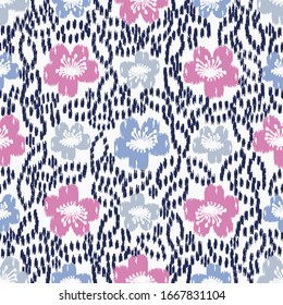 Seamless abstract ikat pattern with the image of floral ornament.
