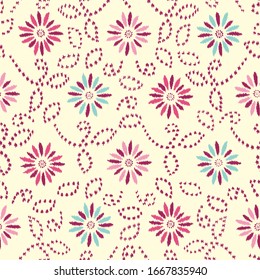 Seamless abstract ikat pattern with the image of floral ornament.

