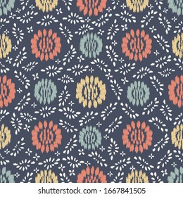Patrón abstracto de ikat sin inconvenientes con la imagen de adorno floral.
