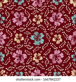 Seamless abstract ikat pattern with the image of floral ornament.

