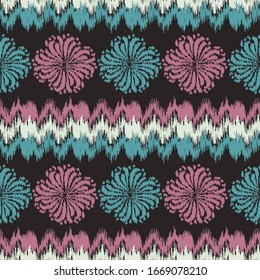 Seamless abstract ikat pattern with the image of floral ornament.
