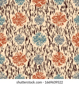 Patrón abstracto de ikat sin inconvenientes con la imagen de adorno floral.
