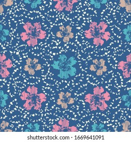 Seamless abstract ikat pattern with the image of floral ornament.
