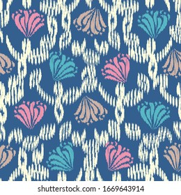 Seamless abstract ikat pattern with the image of floral ornament.
