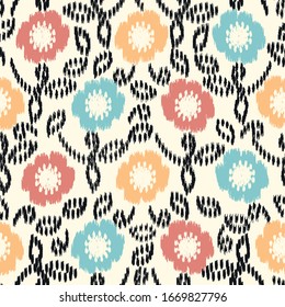Seamless abstract ikat pattern with the image of floral ornament.
