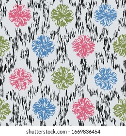 Seamless abstract ikat pattern with the image of floral ornament.
