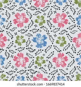 Seamless abstract ikat pattern with the image of floral ornament.
