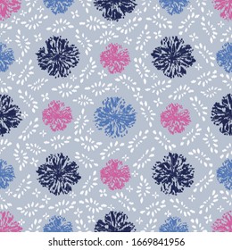 Seamless abstract ikat pattern with the image of floral ornament.
