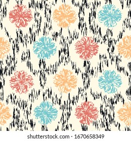Seamless abstract ikat pattern with the image of floral ornament.
