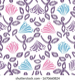 Seamless abstract ikat pattern with the image of floral ornament.
