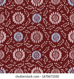 Patrón abstracto de ikat sin inconvenientes con la imagen de adorno floral.
