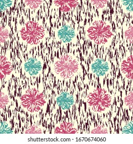 Seamless abstract ikat pattern with the image of floral ornament.
