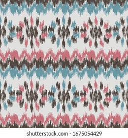 Seamless abstract ikat pattern with the image of floral ornament.
