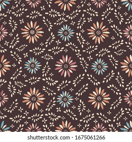 Seamless abstract ikat pattern with the image of floral ornament.
