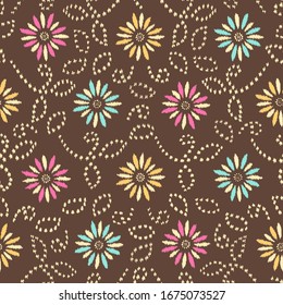 Seamless abstract ikat pattern with the image of floral ornament.
