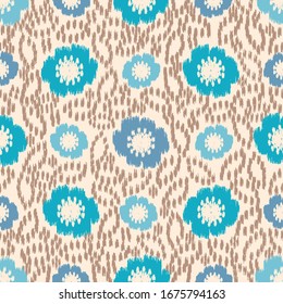 Seamless abstract ikat pattern with the image of floral ornament.
