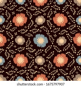 Seamless abstract ikat pattern with the image of floral ornament.
