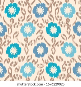Seamless abstract ikat pattern with the image of floral ornament.
