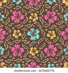 Seamless abstract ikat pattern with the image of floral ornament.
