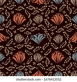 Seamless abstract ikat pattern with the image of floral ornament.
