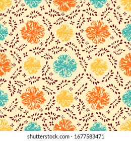 Seamless abstract ikat pattern with the image of floral ornament.
