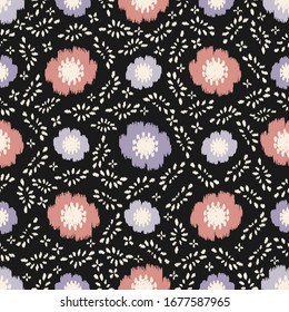 Seamless abstract ikat pattern with the image of floral ornament.
