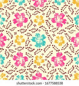 Seamless abstract ikat pattern with the image of floral ornament.

