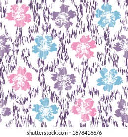 Patrón abstracto de ikat sin inconvenientes con la imagen de adorno floral.
