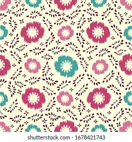 Seamless abstract ikat pattern with the image of floral ornament.
