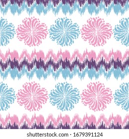 Seamless abstract ikat pattern with the image of floral ornament.
