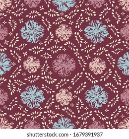 Seamless abstract ikat pattern with the image of floral ornament.

