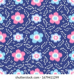 Seamless abstract ikat pattern with the image of floral ornament.
