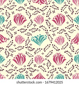 Patrón abstracto de ikat sin inconvenientes con la imagen de adorno floral.
