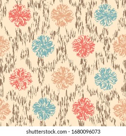 Seamless abstract ikat pattern with the image of floral ornament.
