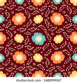 Seamless abstract ikat pattern with the image of floral ornament.
