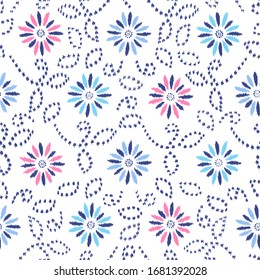 Seamless abstract ikat pattern with the image of floral ornament.
