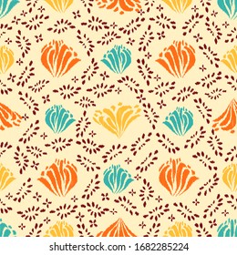 Seamless abstract ikat pattern with the image of floral ornament.
