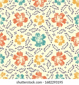 Patrón abstracto de ikat sin inconvenientes con la imagen de adorno floral.

